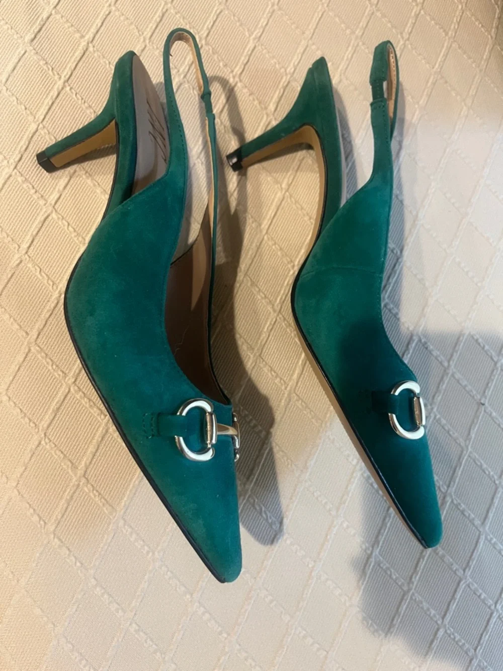INC International Concepts Green Suede Slingback Pumps with Gold Horsebit - Picture 4 of 4